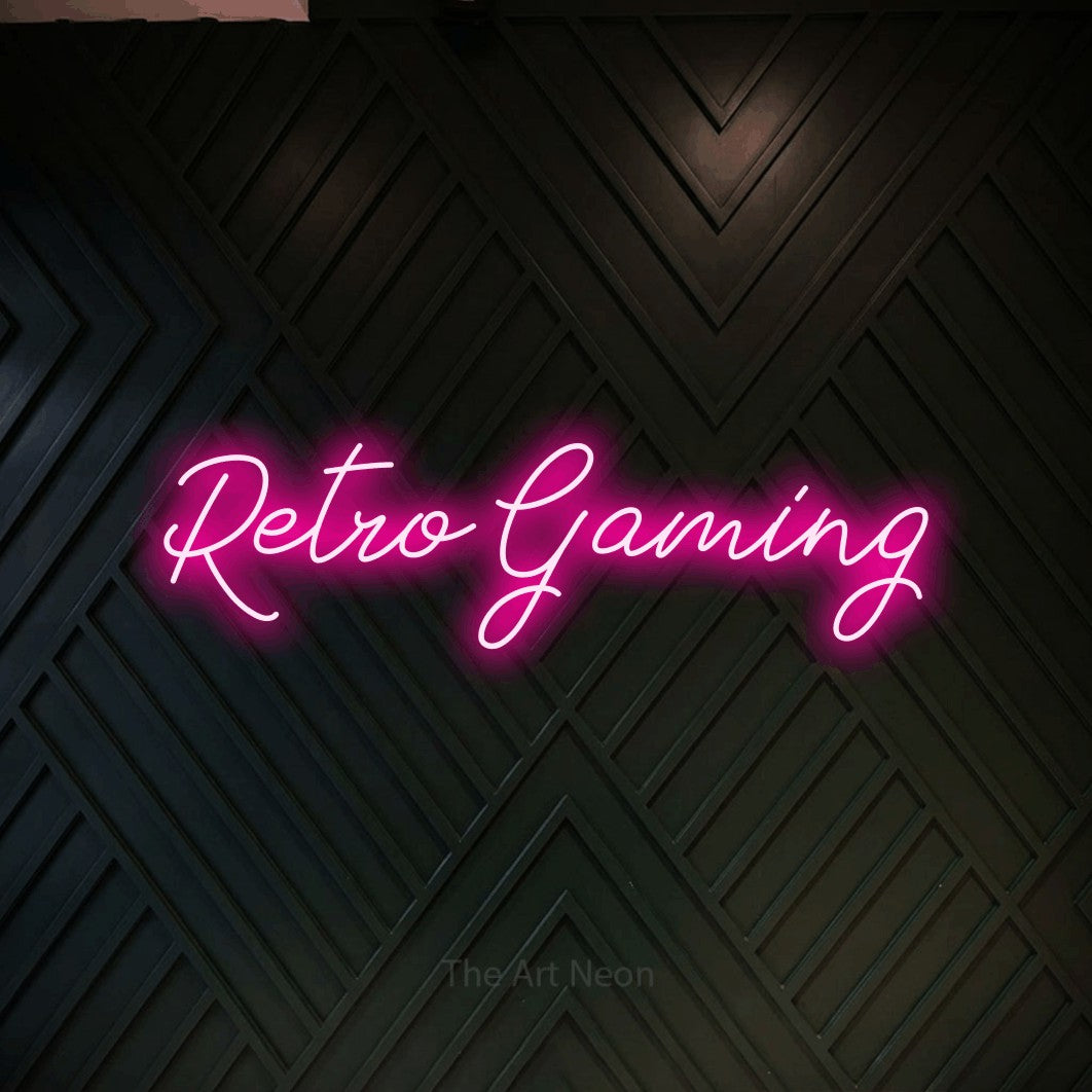 LED neon sign reading “Retro Gaming”, arranged in a single line.