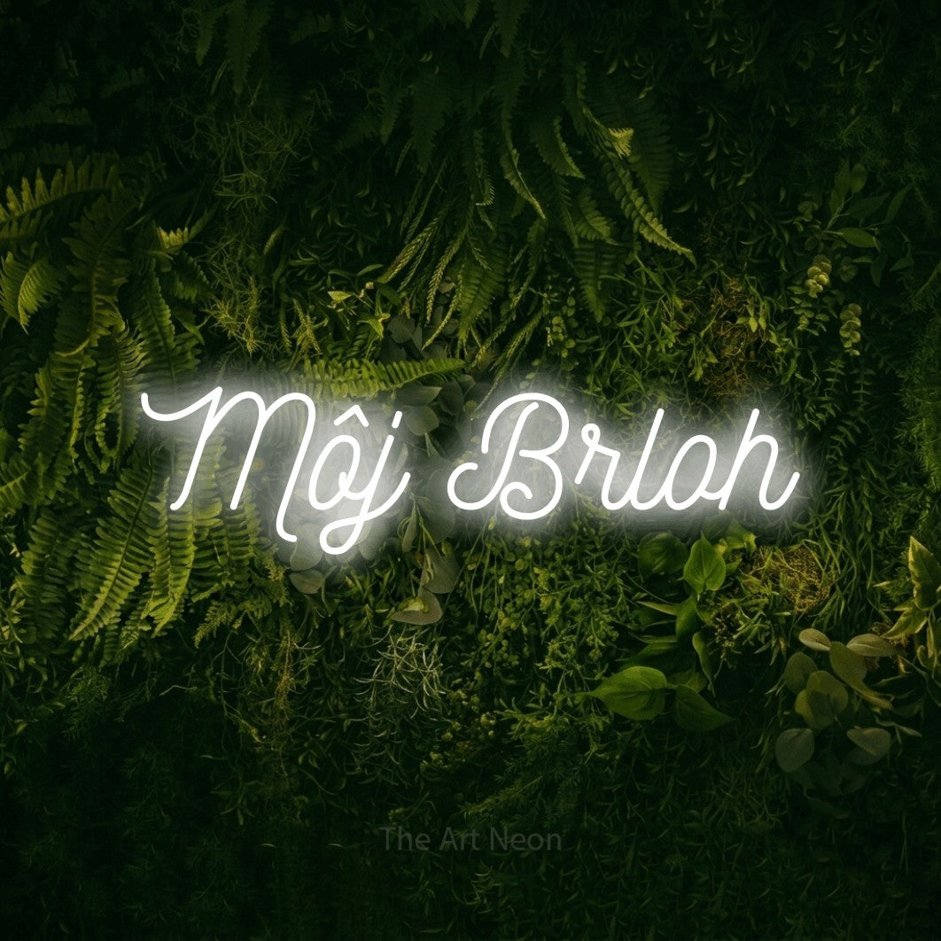 LED neon sign reading “Môj Brloh”, arranged in a single line.