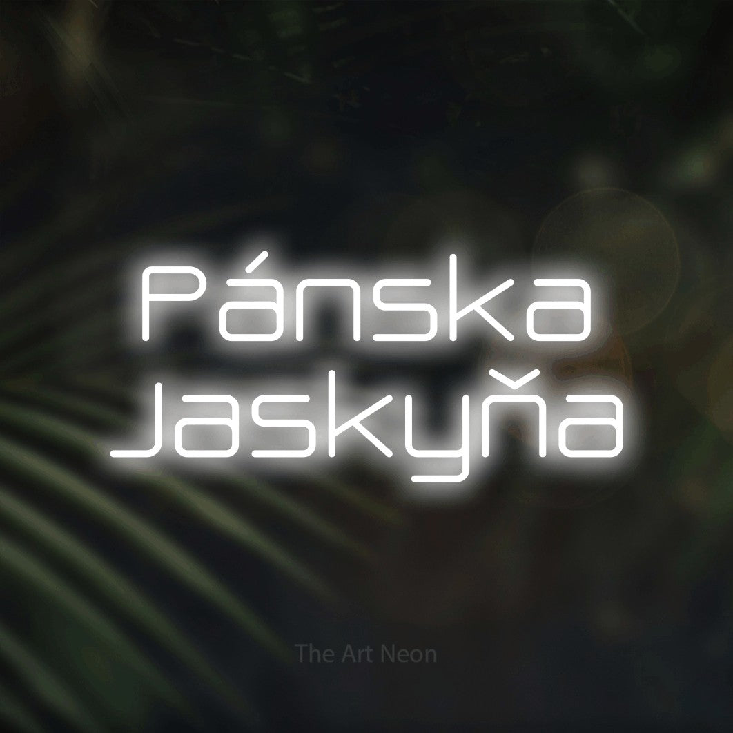 LED neon sign reading “Pánska Jaskyňa”, arranged in two lines.