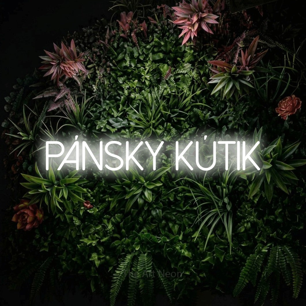 LED neon sign reading “pánsky kútik”, arranged in a single line.