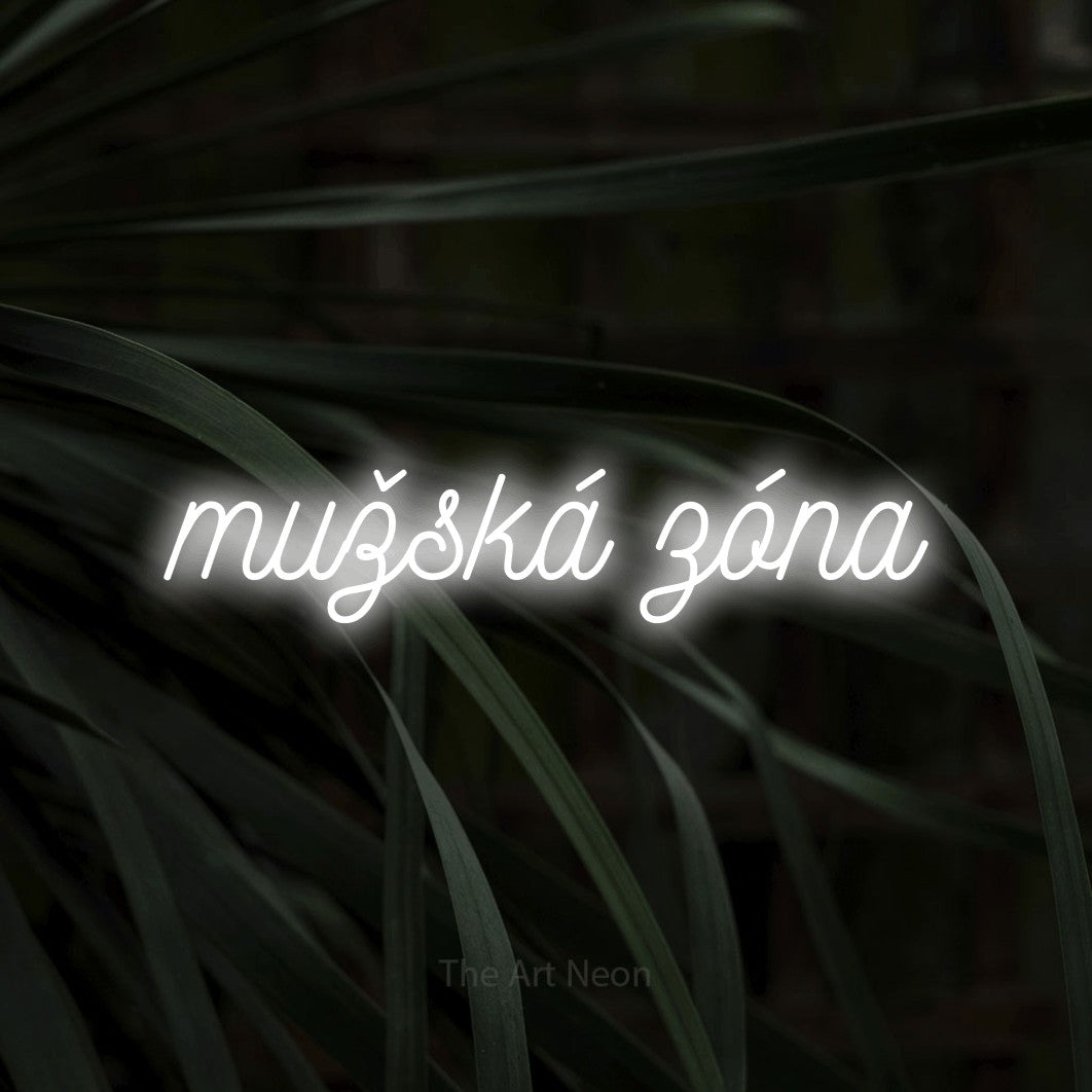 LED neon sign reading “mužská zóna”, arranged in a single line.