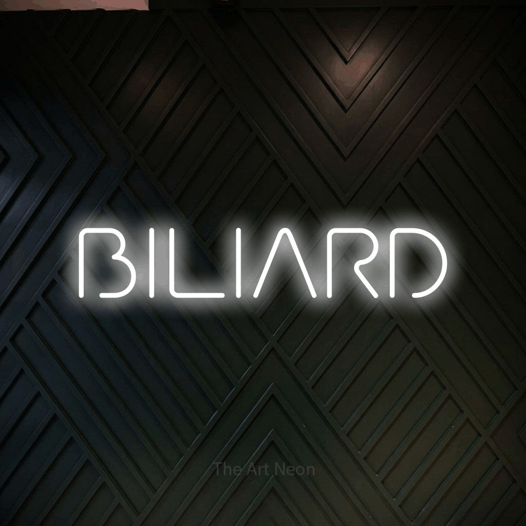 LED neon sign reading “BILIARD”, arranged in a single line.