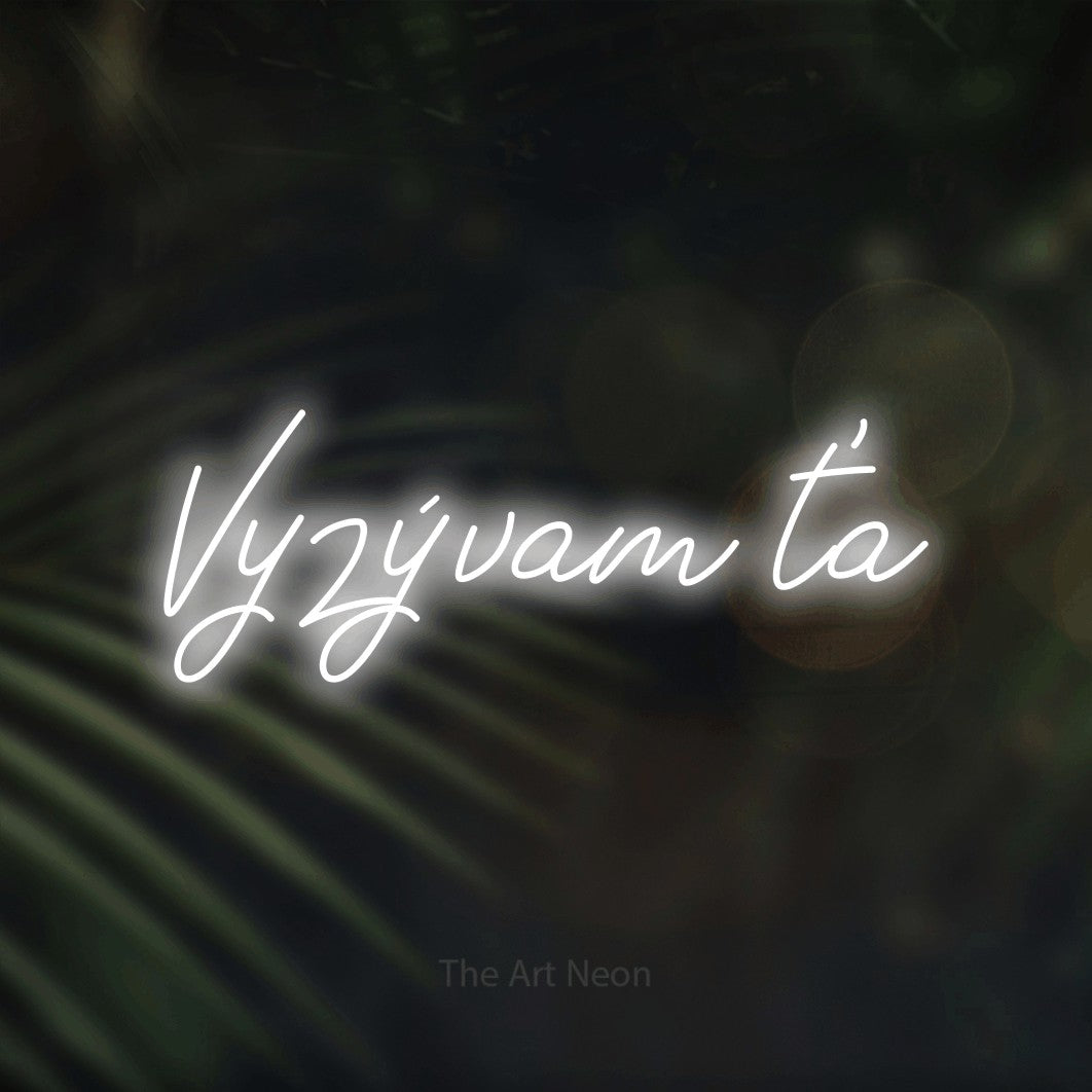LED neon sign reading “Vyzývam ťa”, arranged in a single line.