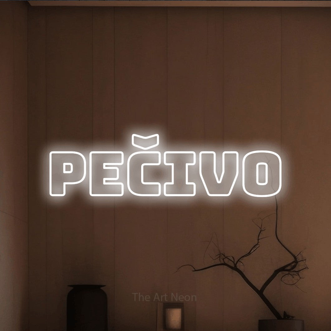 LED neon sign reading “pečivo”, arranged in a single line.