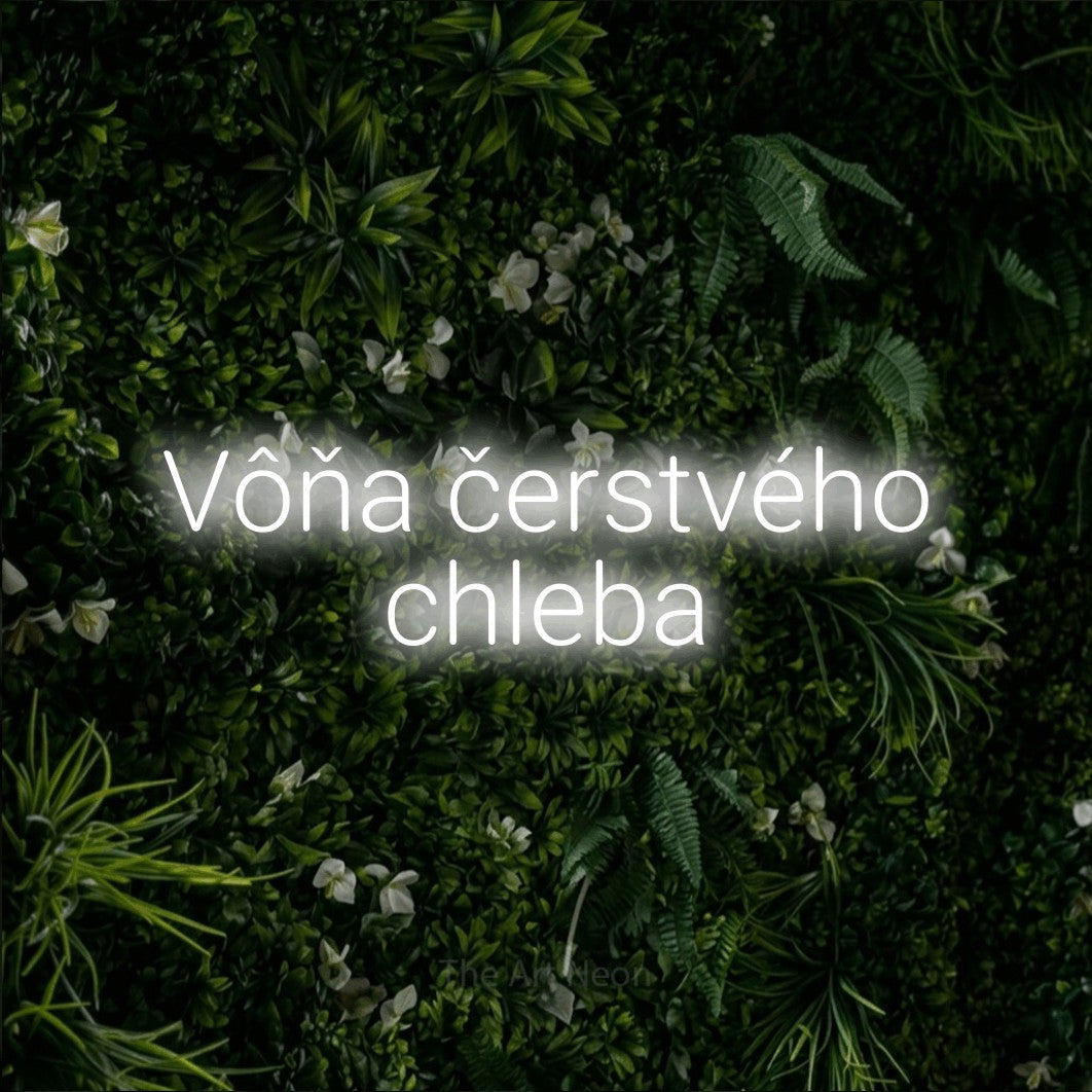 LED neon sign reading “Vôňa čerstvého chleba”, arranged in two lines.