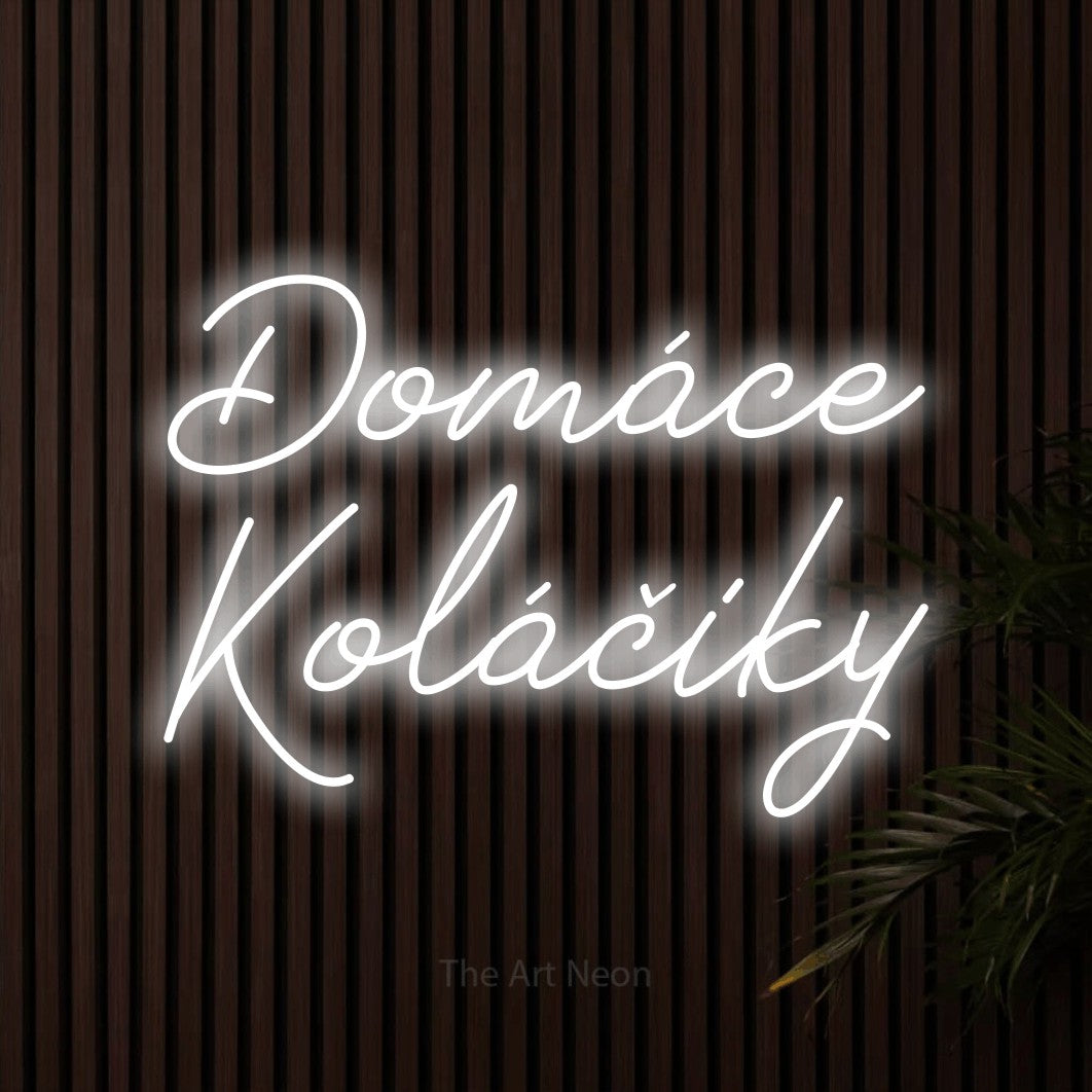 LED neon sign reading “Domáce Koláčiky”, arranged in two lines.