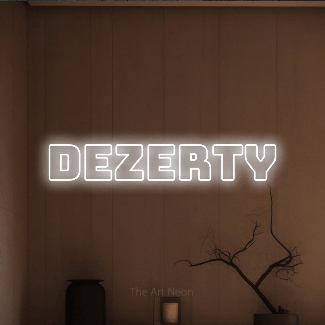 LED neon sign reading “Dezerty”, arranged in a single line.