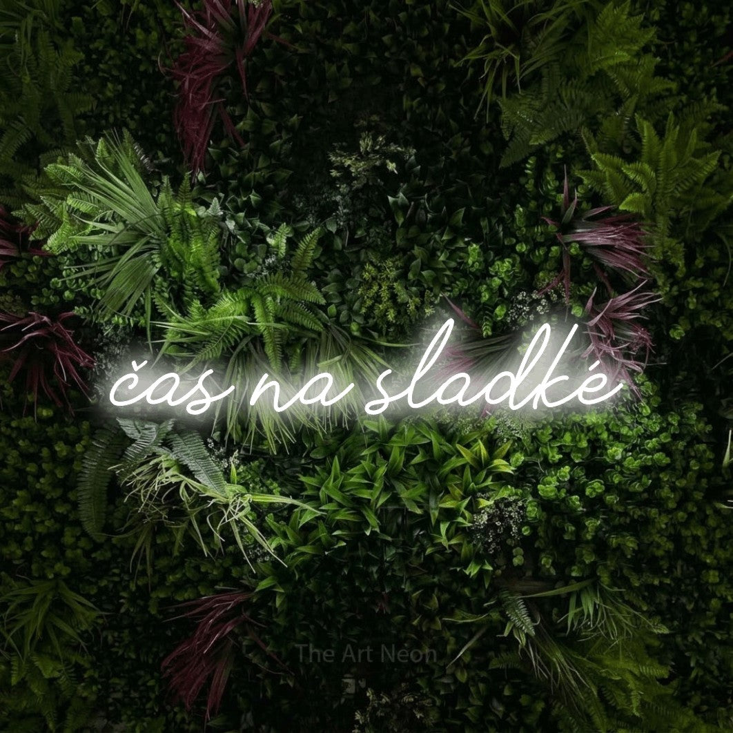 LED neon sign reading “čas na sladké”, arranged in a single line.