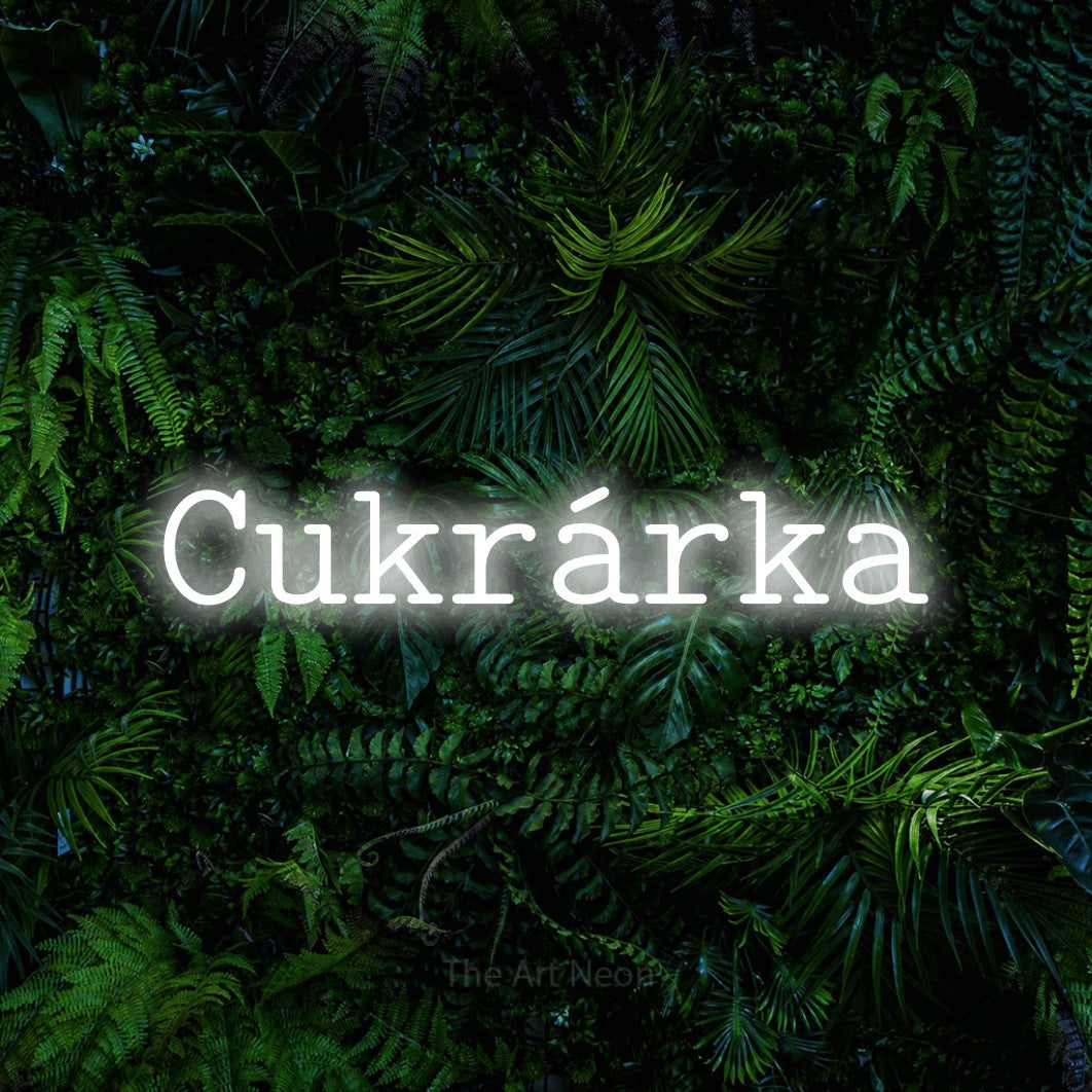 LED neon sign reading “Cukrárka”, arranged in a single line.