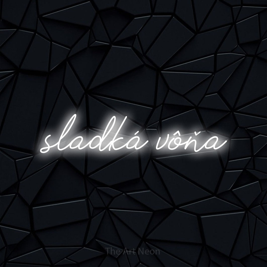 LED neon sign reading “sladká vôňa”, arranged in a single line.