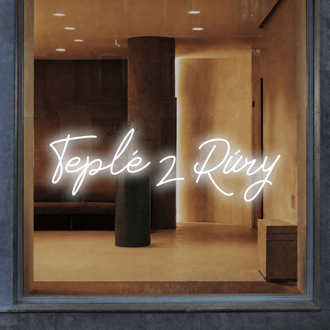 LED neon sign reading “Teplé z Rúry”, arranged in a single line.