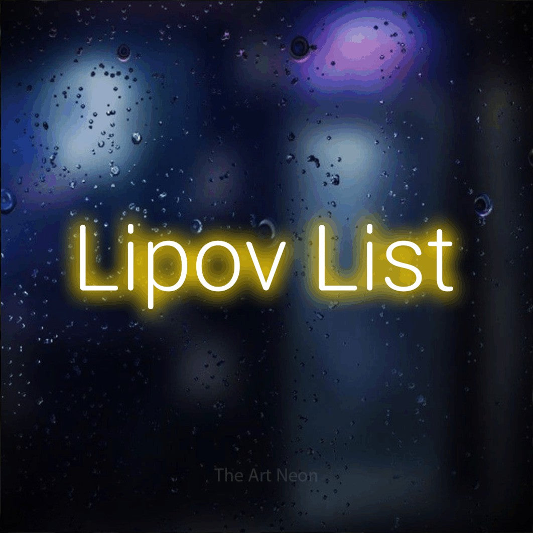 LED neon sign reading “Lipov List”, arranged in a single line.