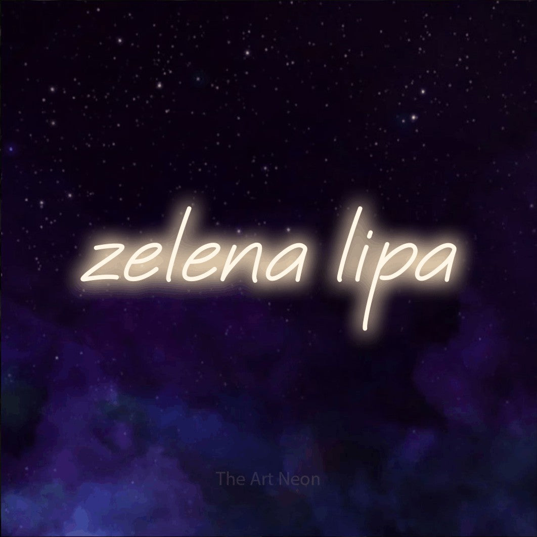 LED neon sign reading “zelena lipa”, arranged in a single line.