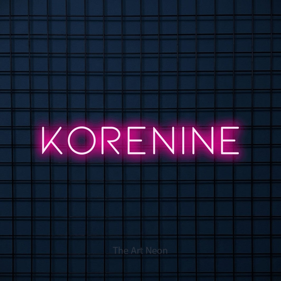 LED neon sign reading “KORENINE”, arranged in a single line.
