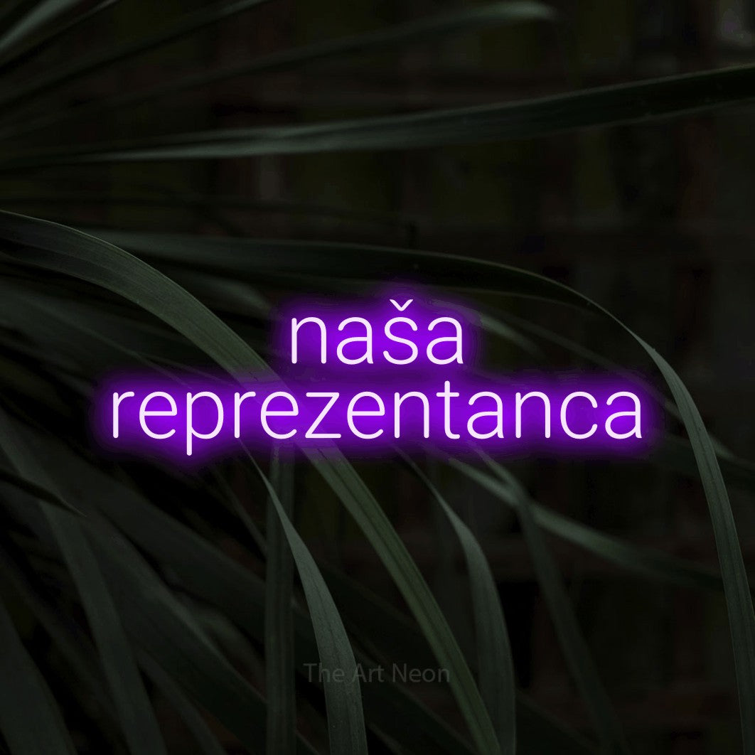 LED neon sign reading “naša reprezentanca”, arranged in two lines.