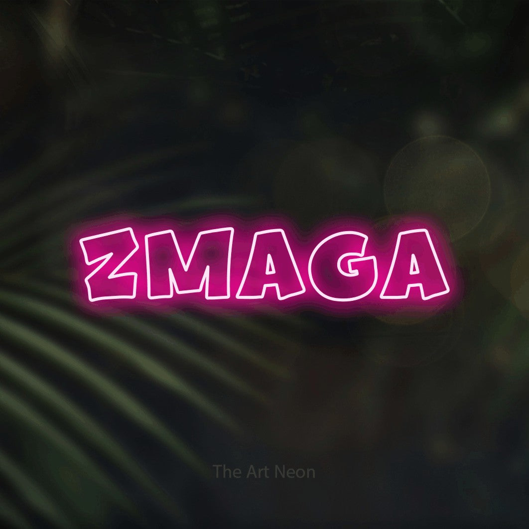LED neon sign reading “Zmaga”, arranged in a single line.
