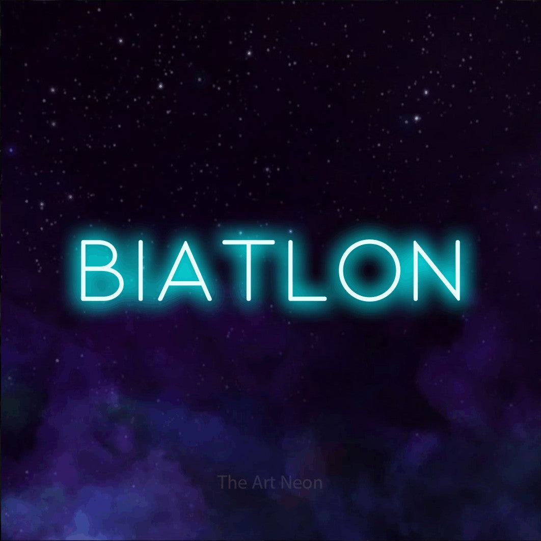 LED neon sign reading “BIATLON”, arranged in a single line.