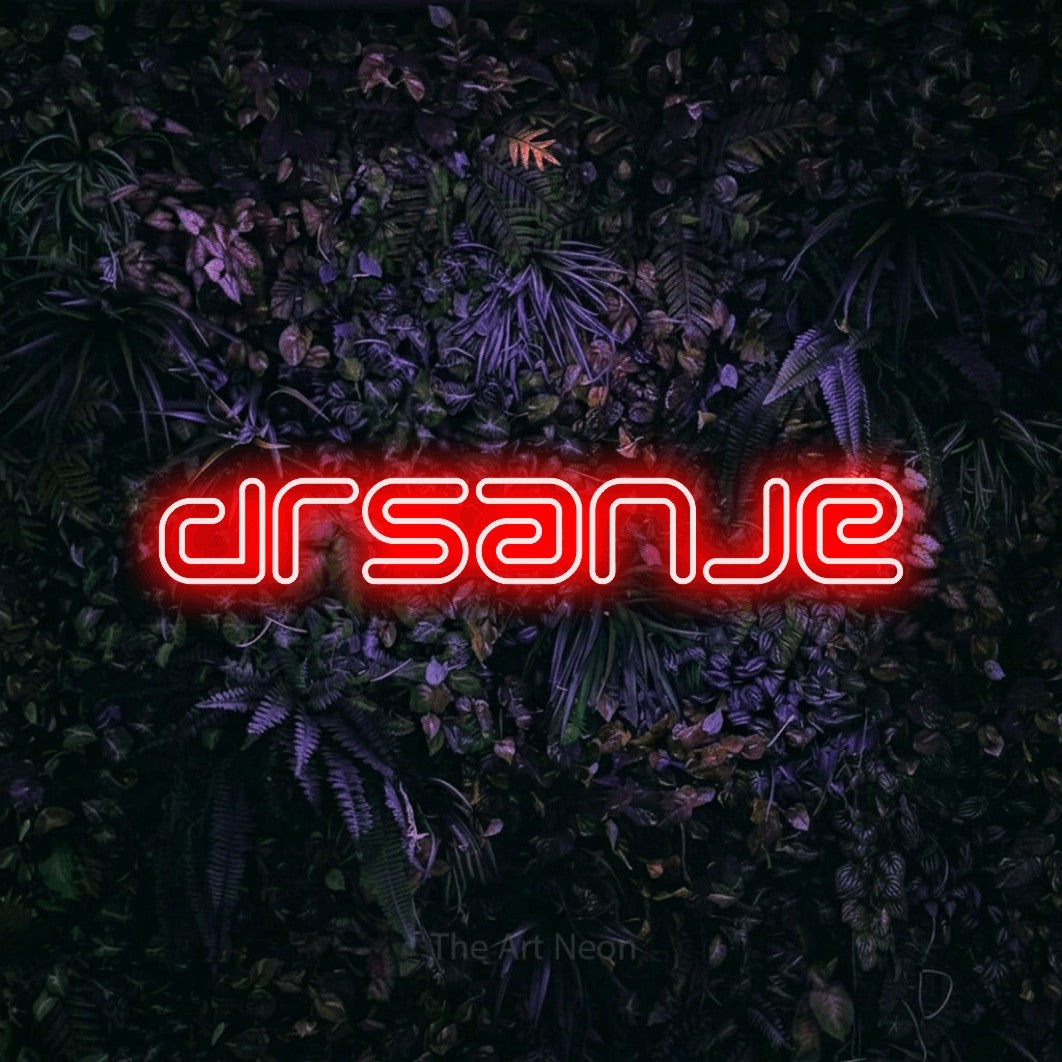 LED neon sign reading “drsanje”, arranged in a single line.