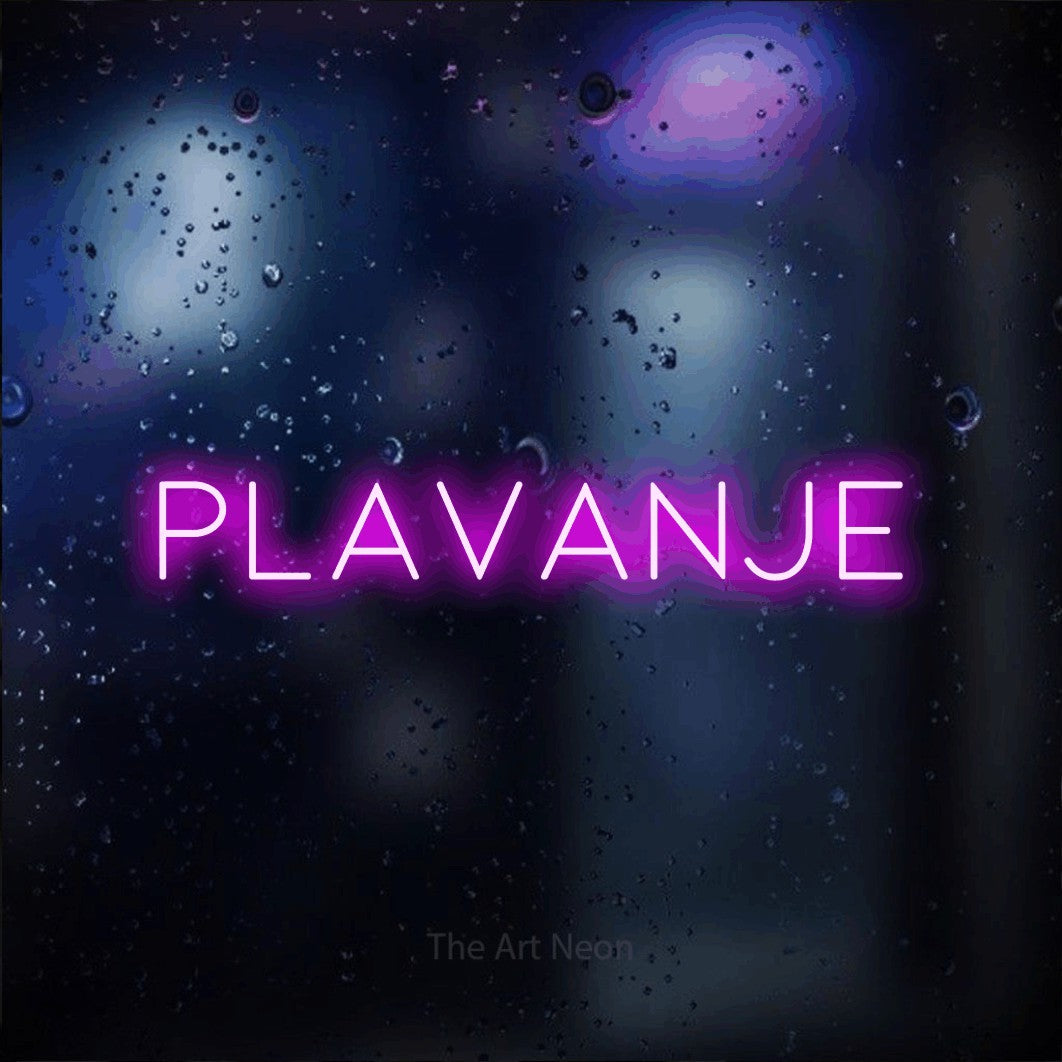 LED neon sign reading “Plavanje”, arranged in a single line.