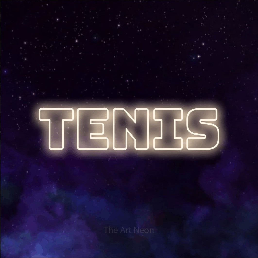 LED neon sign reading “Tenis”, arranged in a single line.