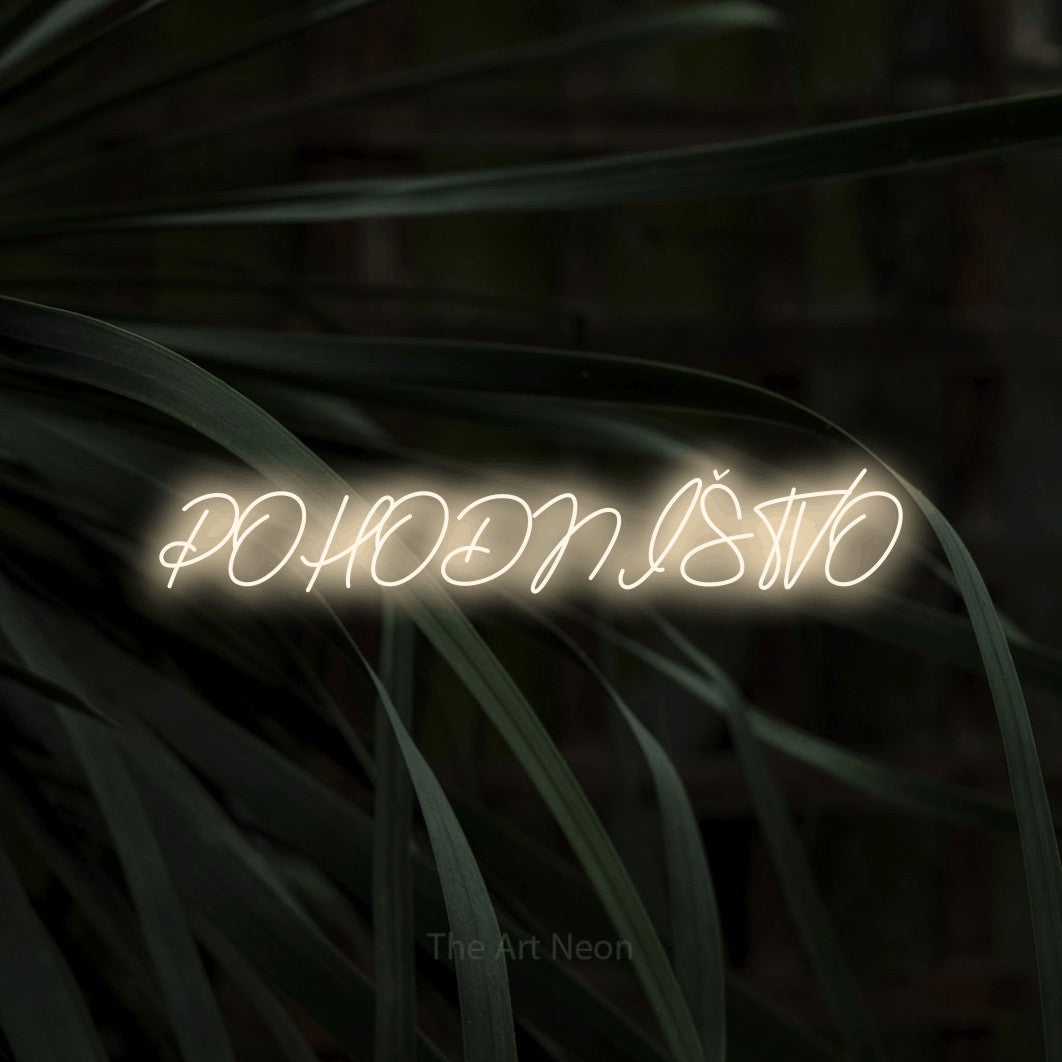 LED neon sign reading “POHODNIŠTVO”, arranged in a single line.