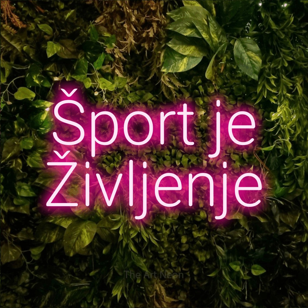 LED neon sign reading “Šport je Življenje”, arranged in two lines.