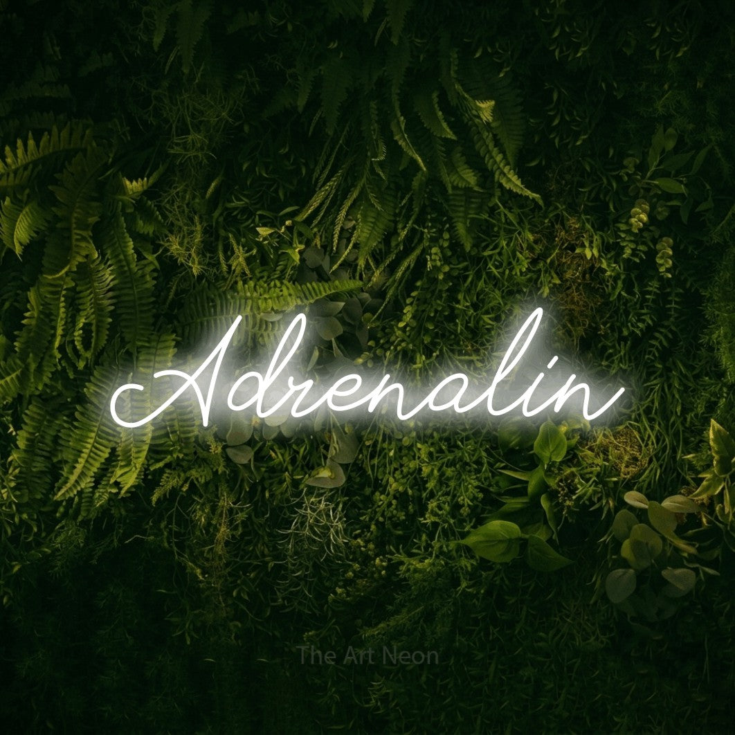 LED neon sign reading “Adrenalin”, arranged in a single line.