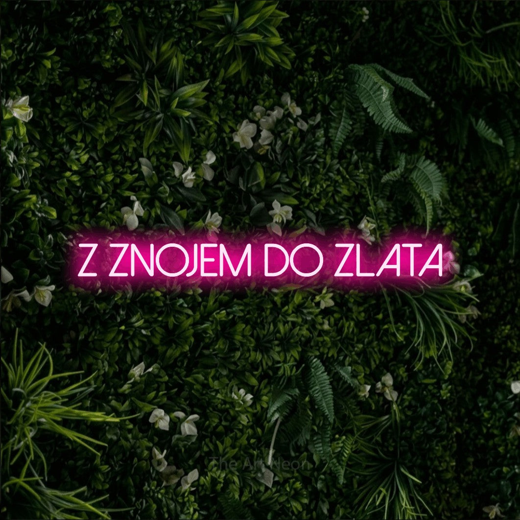 LED neon sign reading “z znojem do zlata”, arranged in a single line.