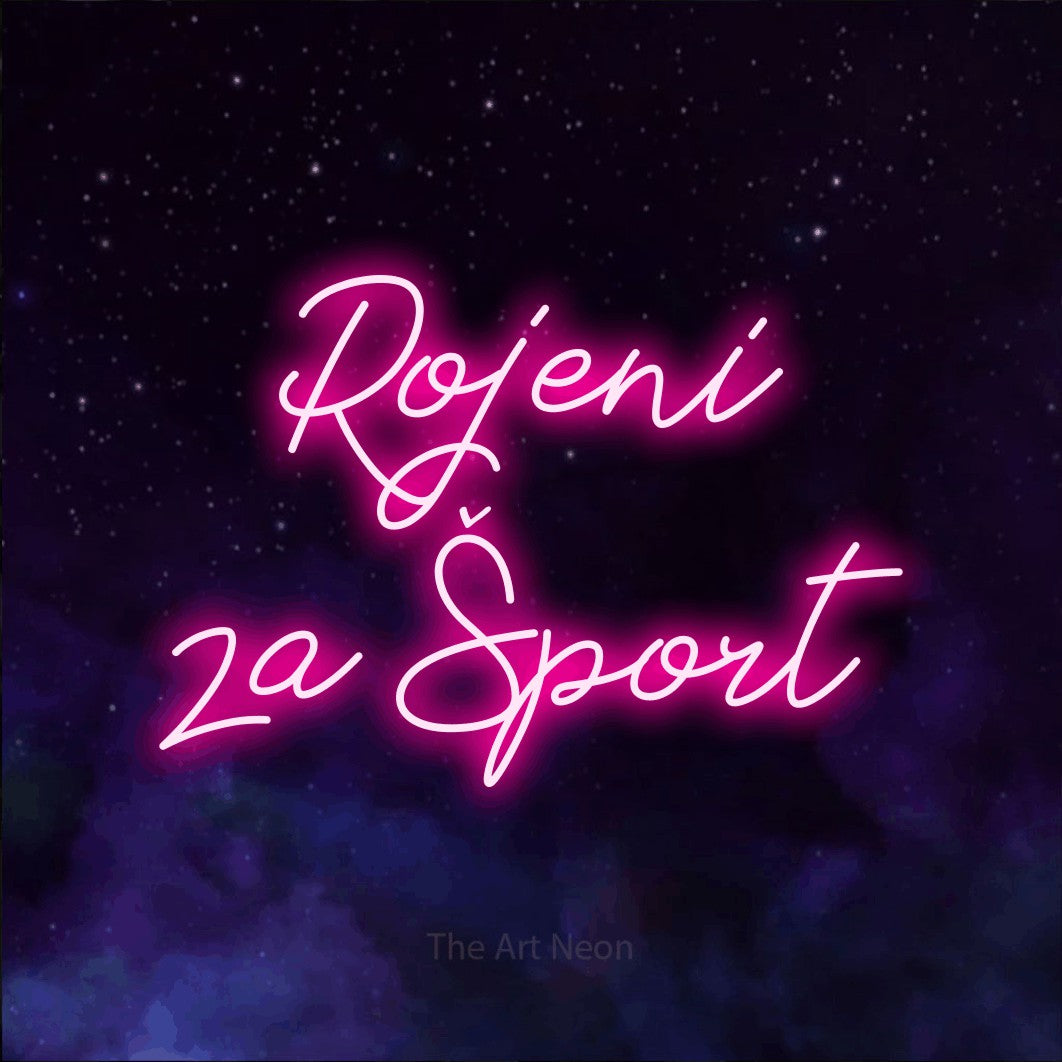LED neon sign reading “Rojeni za Šport”, arranged in two lines.