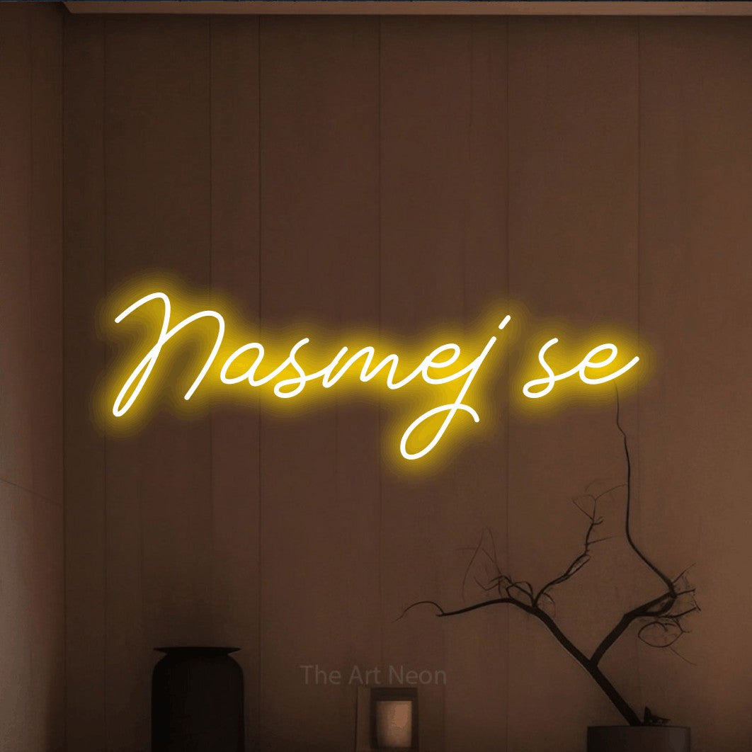 LED neon sign reading “Nasmej se”, arranged in a single line.