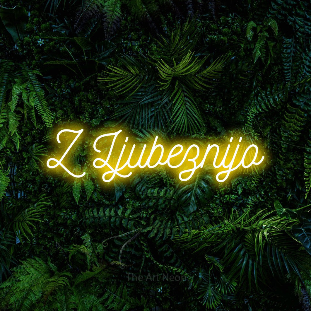 LED neon sign reading “Z Ljubeznijo”, arranged in a single line.