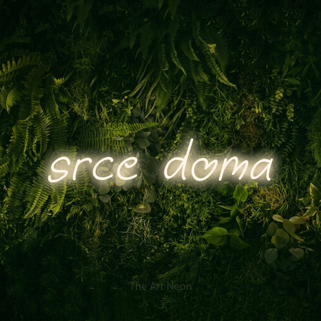 LED neon sign reading “srce doma”, arranged in a single line.
