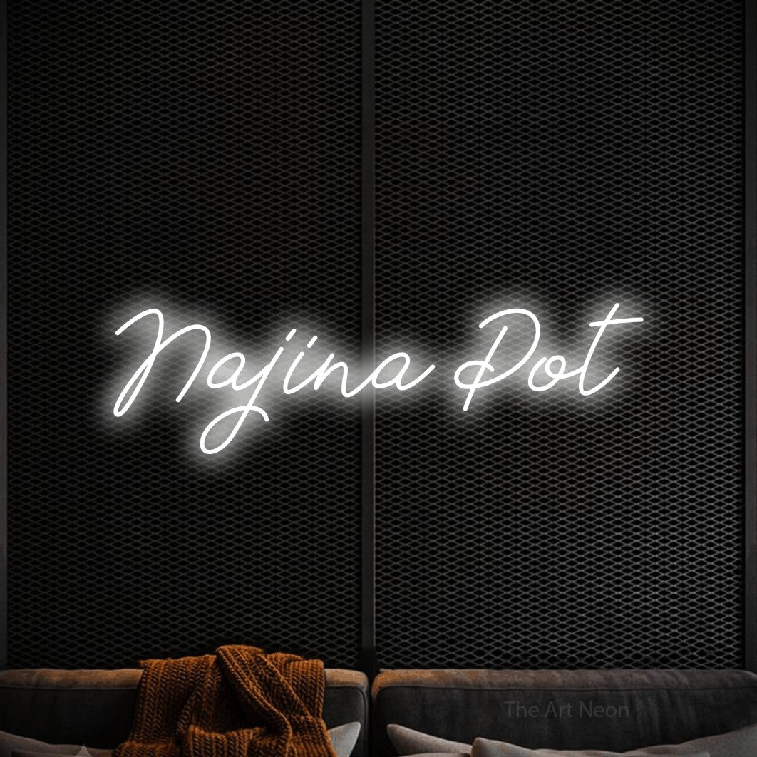 LED neon sign reading “Najina Pot”, arranged in a single line.