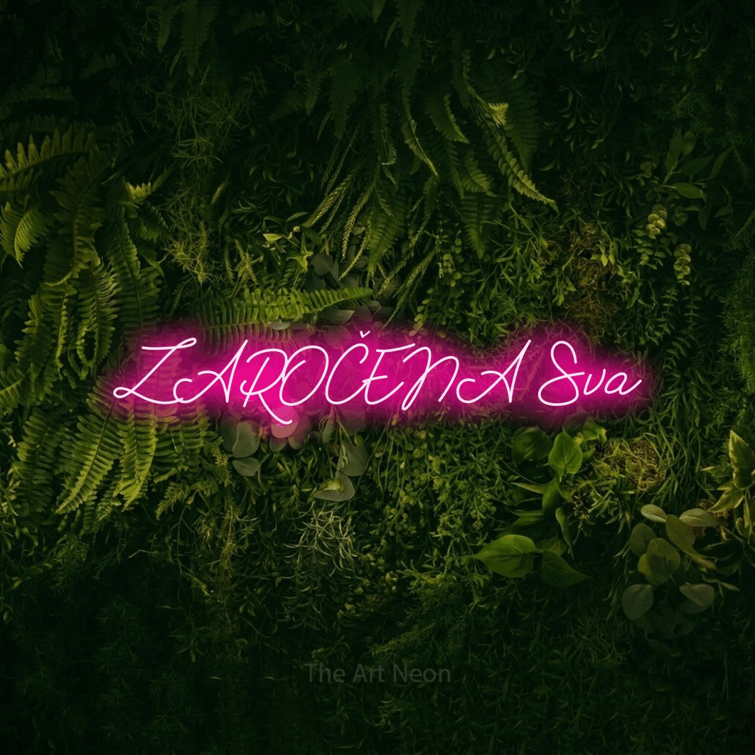 LED neon sign reading “ZAROČENA Sva”, arranged in a single line.