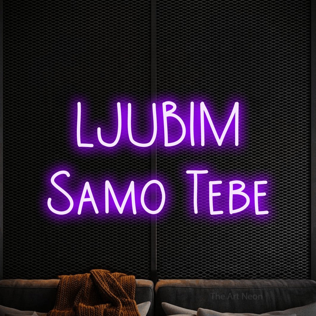LED neon sign reading “LJUBIM Samo Tebe”, arranged in two lines.