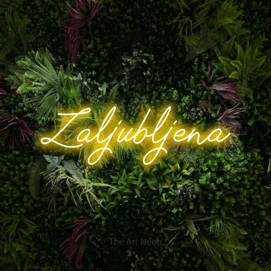 LED neon sign reading “Zaljubljena”, arranged in a single line.