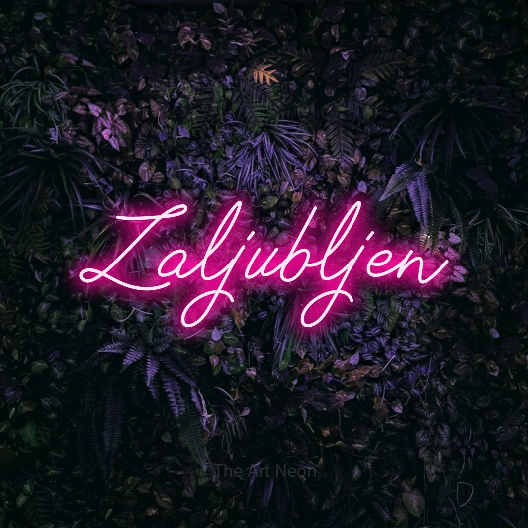 LED neon sign reading “Zaljubljen”, arranged in a single line.
