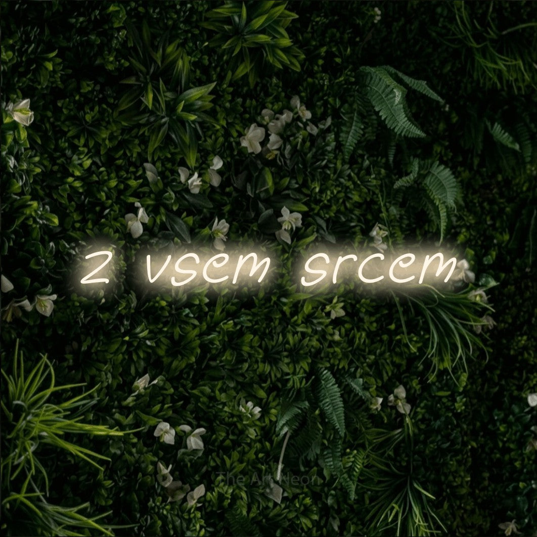 LED neon sign reading “z vsem srcem”, arranged in a single line.