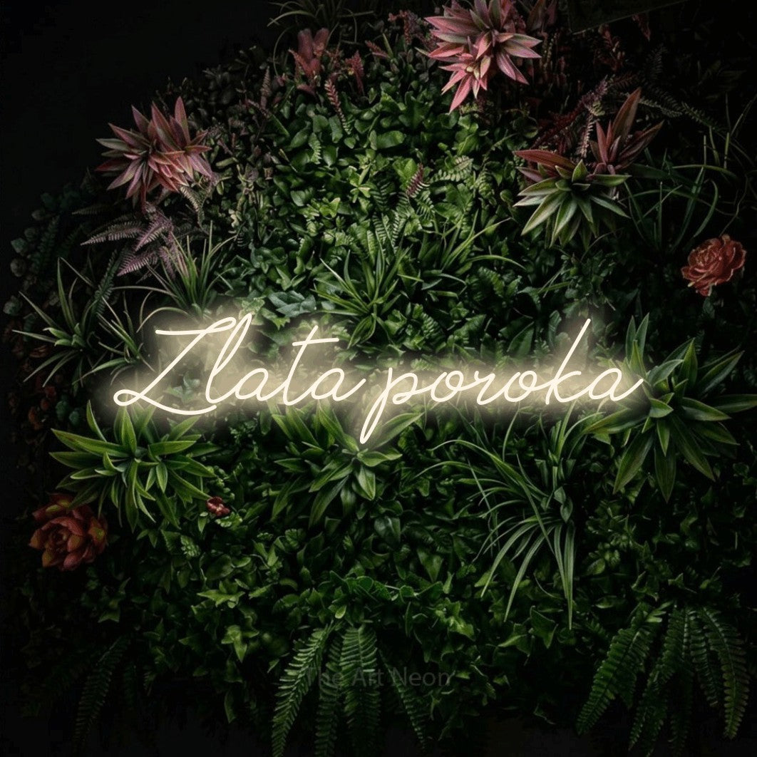 LED neon sign reading “Zlata poroka”, arranged in a single line.