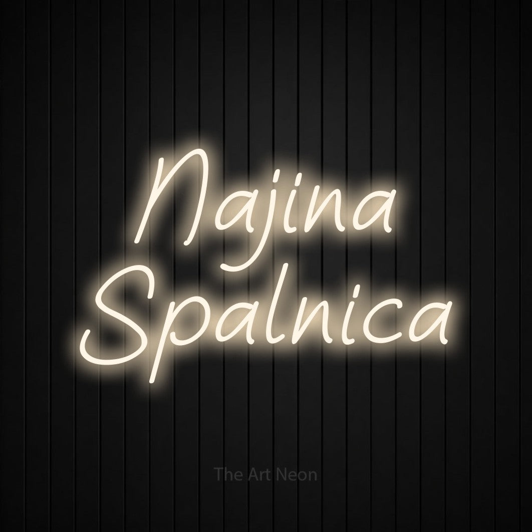 LED neon sign reading “Najina Spalnica”, arranged in two lines.
