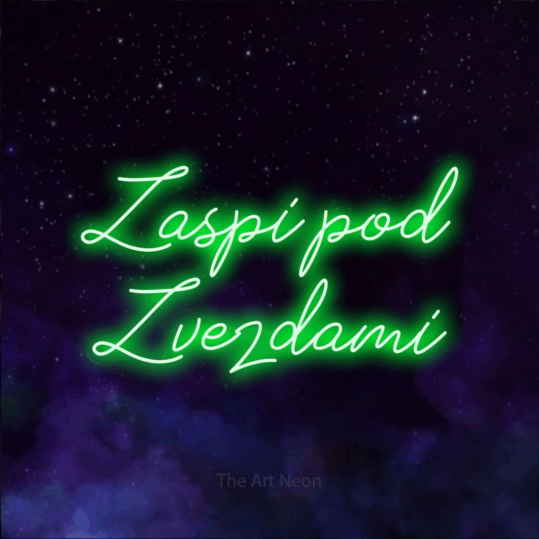 LED neon sign reading “Zaspi pod Zvezdami”, arranged in two lines.