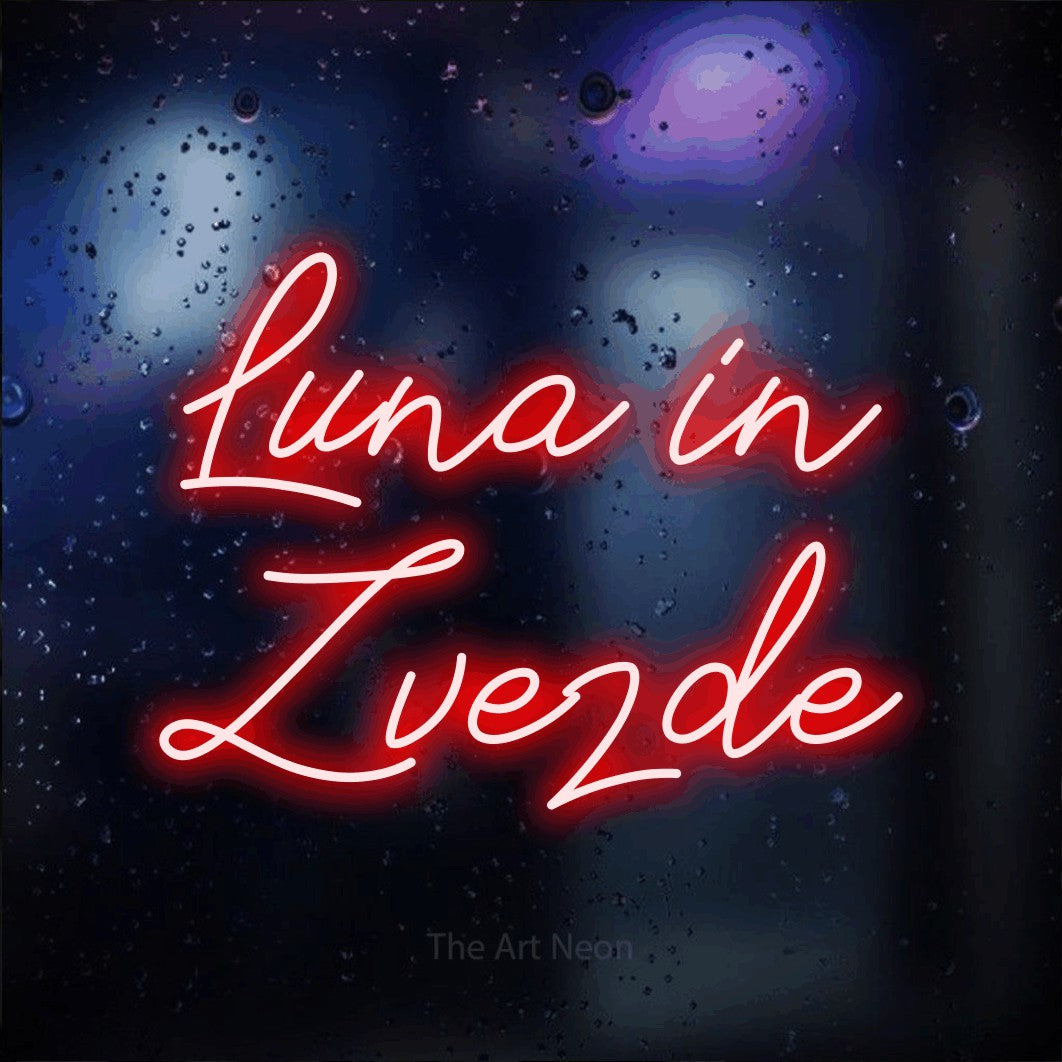 LED neon sign reading “Luna in Zvezde”, arranged in two lines.