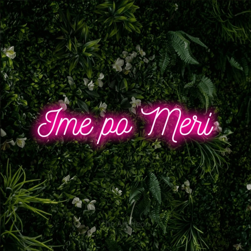 LED neon sign reading “Ime po Meri”, arranged in a single line.