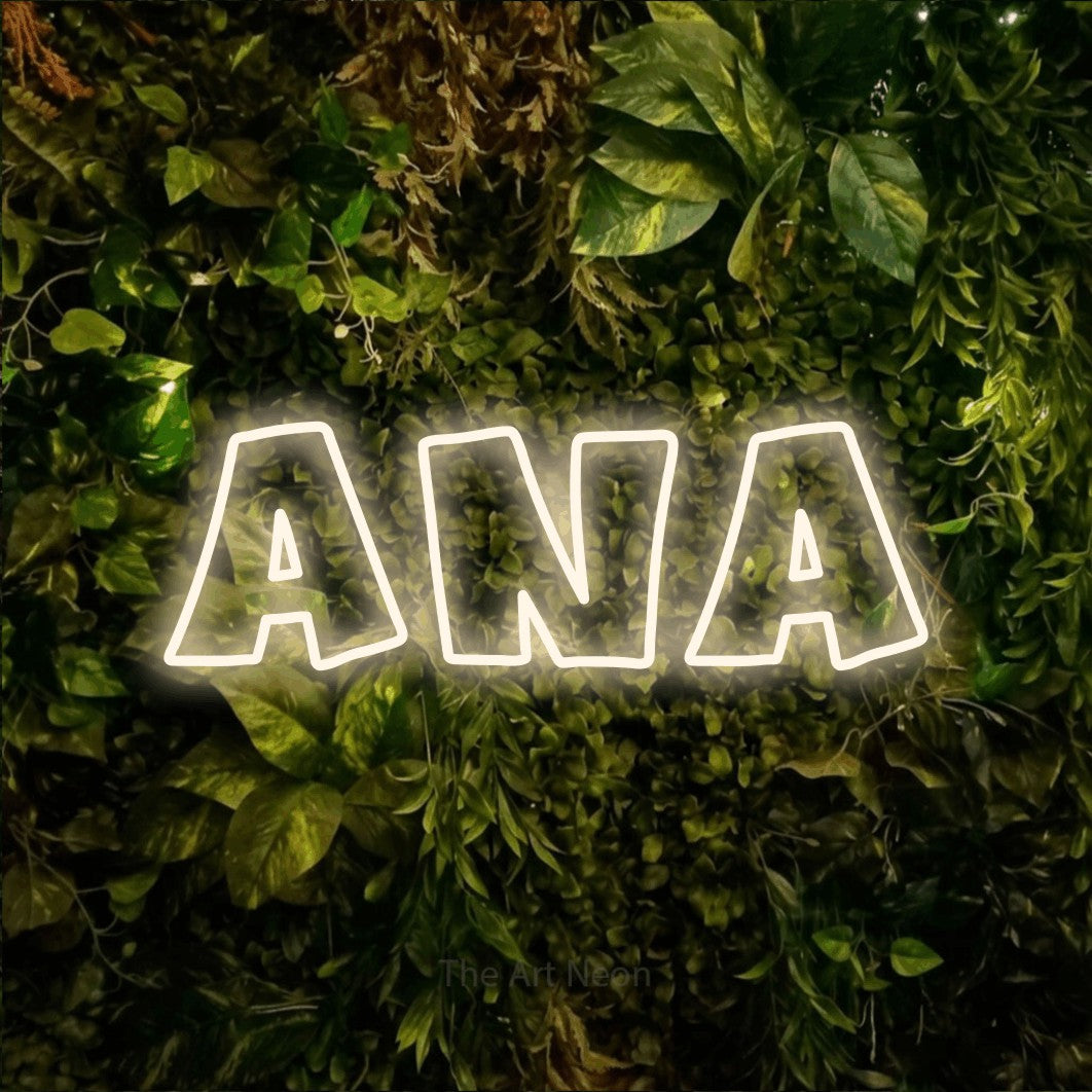 LED neon sign reading “ana”, arranged in a single line.