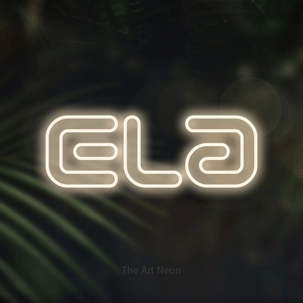 LED neon sign reading “Ela”, arranged in a single line.