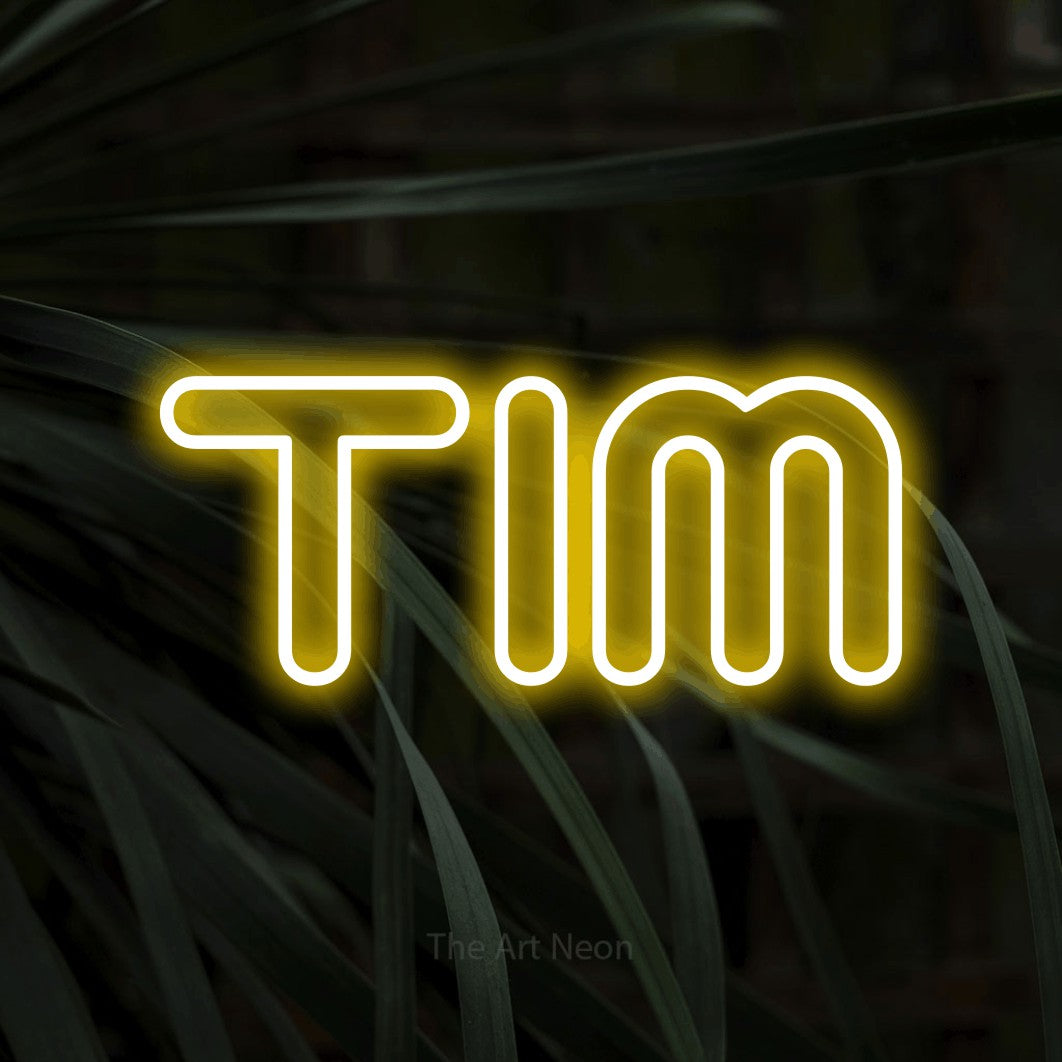 LED neon sign reading “Tim”, arranged in a single line.