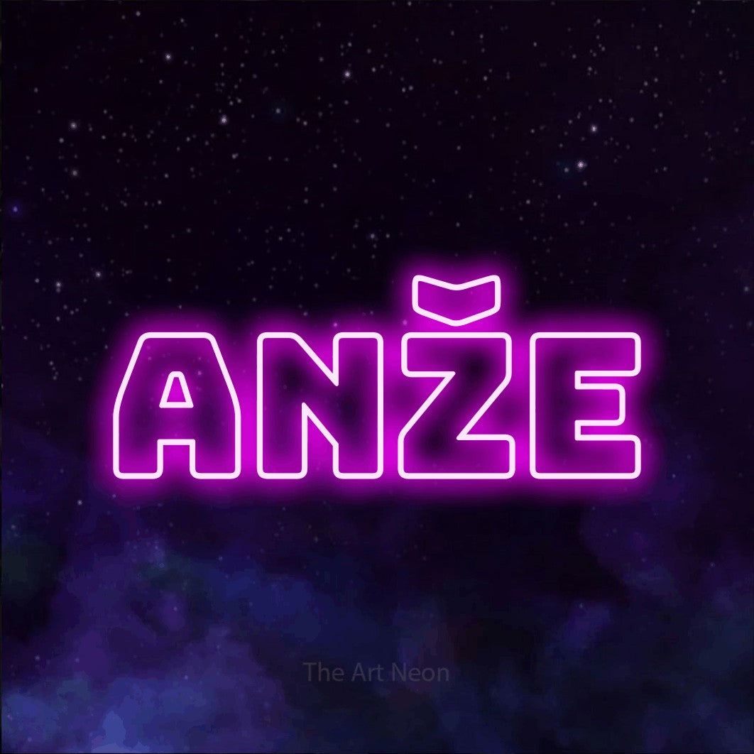LED neon sign reading “Anže”, arranged in a single line.