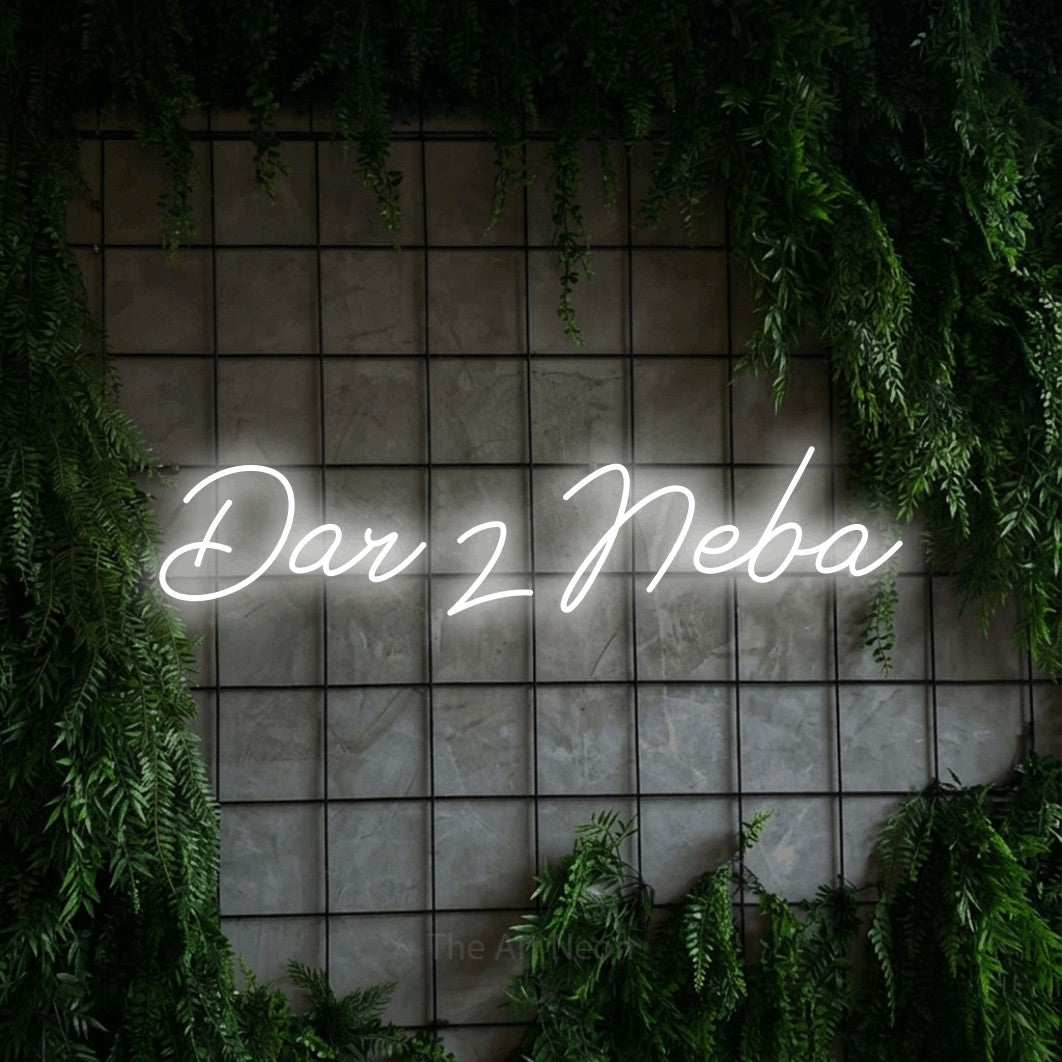LED neon sign reading “Dar z Neba”, arranged in a single line.
