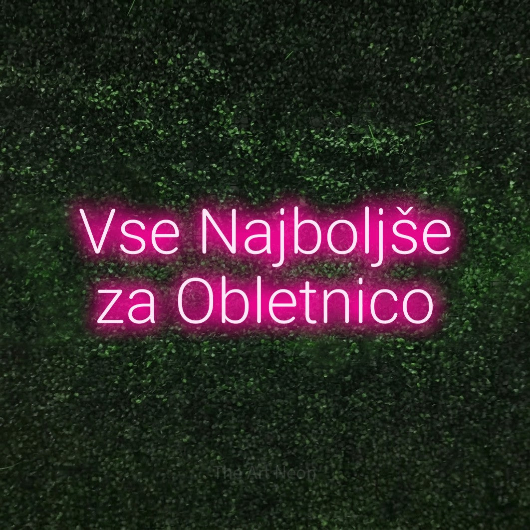LED neon sign reading “Vse Najboljše za Obletnico”, arranged in two lines.
