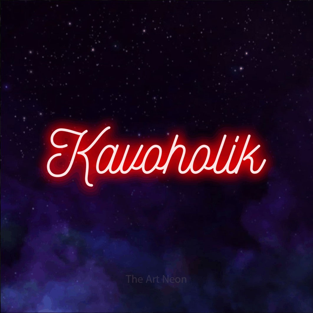 LED neon sign reading “Kavoholik”, arranged in a single line.
